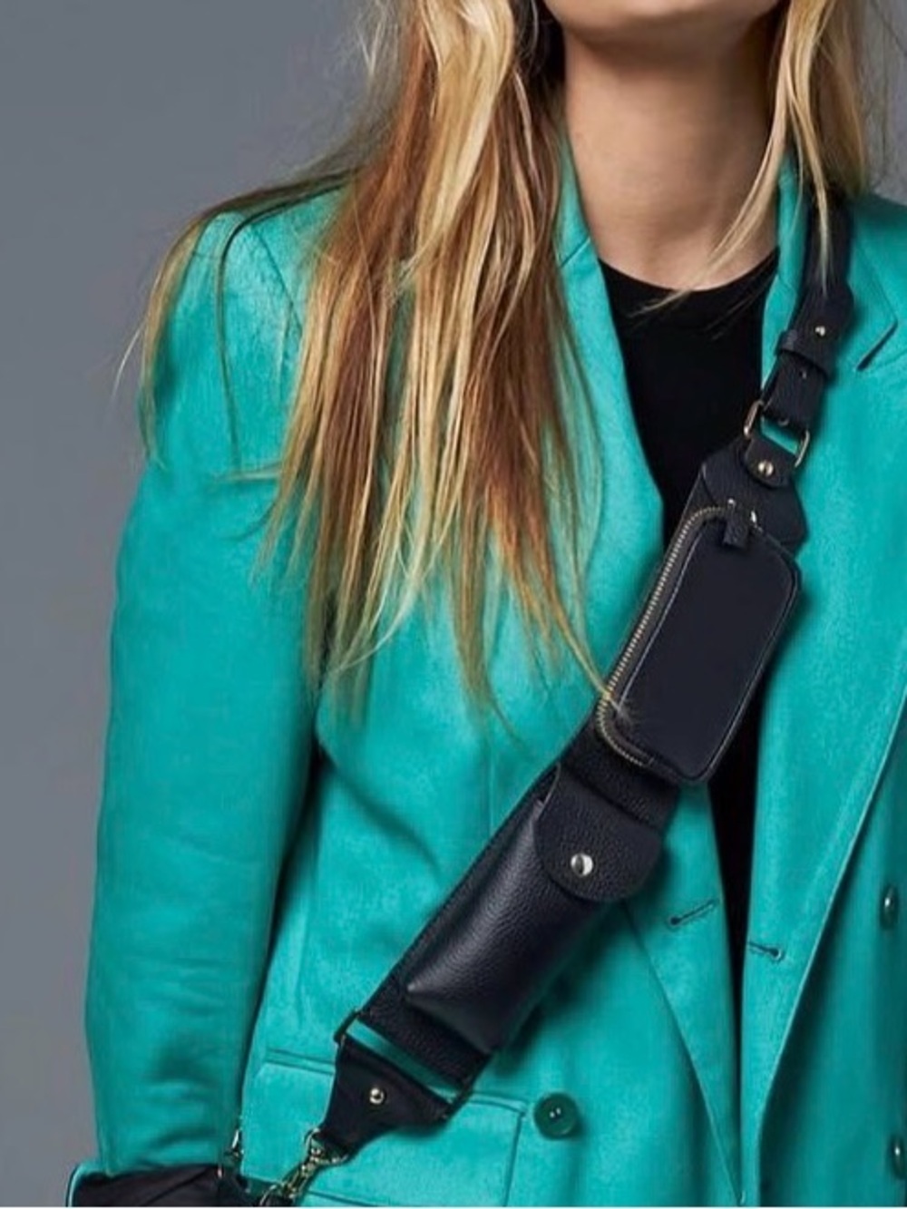 Bandolier Black Leather Crossbody Card & Strap Organizer